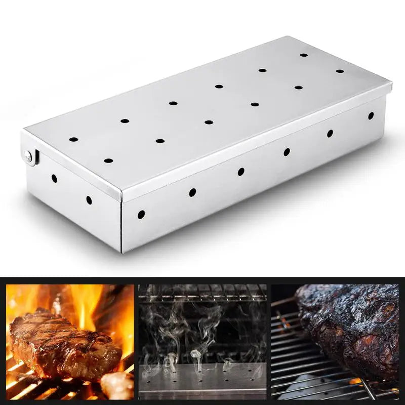 BBQ Smoker Box Wood Chips For Indoor Outdoor Charcoal Gas Barbecue Grill Meat Infused Smoke Flavor Accessories Smoker Box