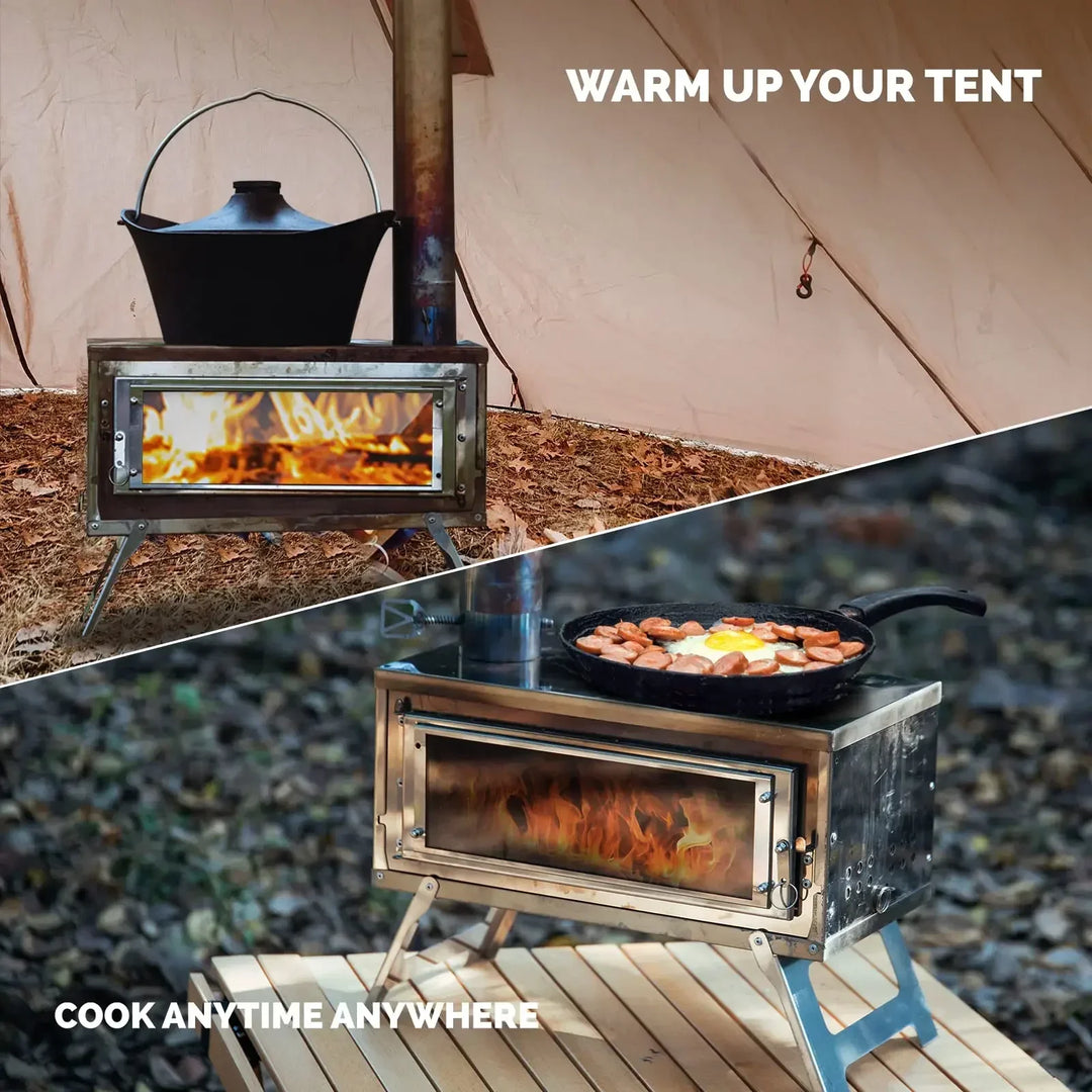 CHANGE MOORE Portable Outdoor Camping Wood Stove Barbecue Stove Grill Camping Accessories with Detachable Chimney，Fast Delivery