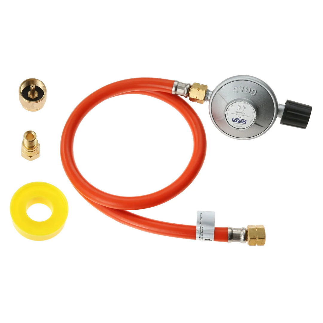Camping Stove Grills 1LB Propane Bottle&Small Butane Cansiter Adjustable Regulator 50mbar with Hose 31.5" Long G1/4" Left Thread