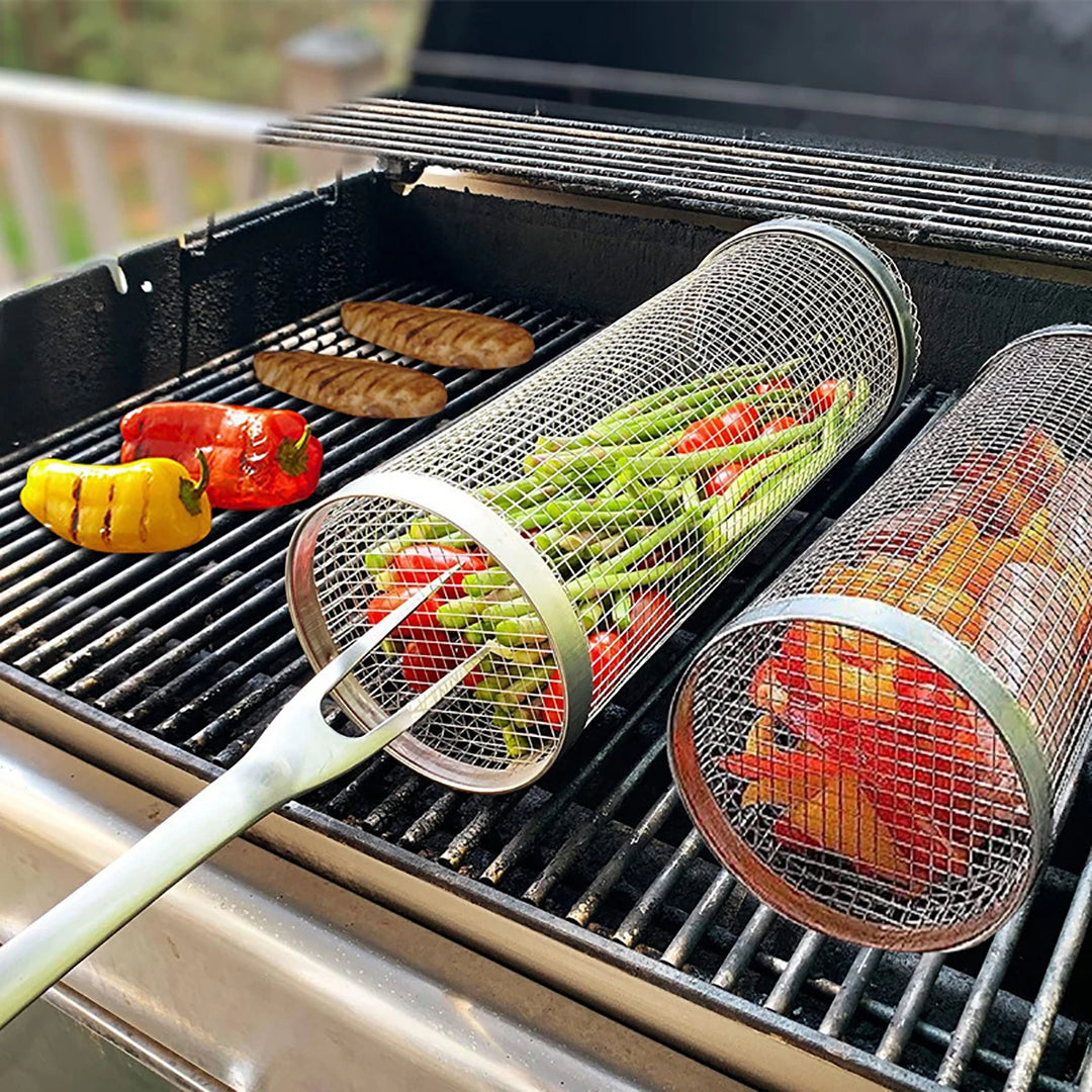 Barbecue Net Rotating Drum Cookware BBQ Grill Basket Portable Outdoor Utensils bbq Accessories Free Fork Anti Scalding Hook