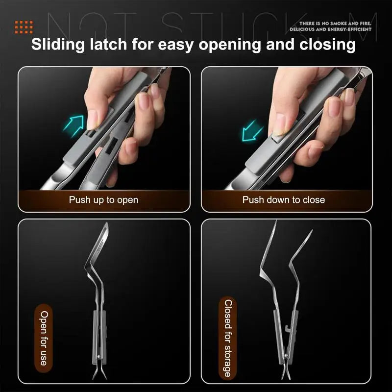 Grilling Tongs Stainless Steel Hollowed-out Tongs With Locking Cooking Utensils For Bread Dessert Salad Steak Fried Fish Grilled