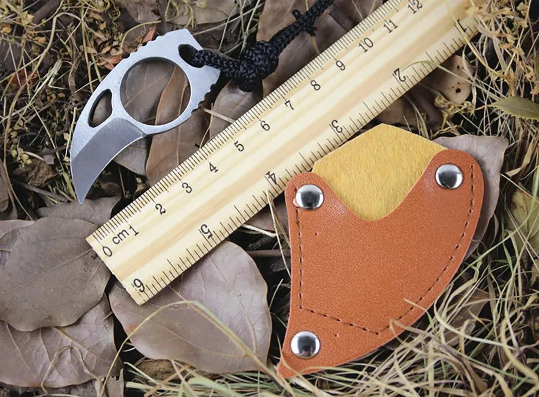 New Mini Knife with Leather Sheath Handmade Ring Self-defense Pendant Outdoor Camping Handy Multiuse Knife Outdoor Survival Tool