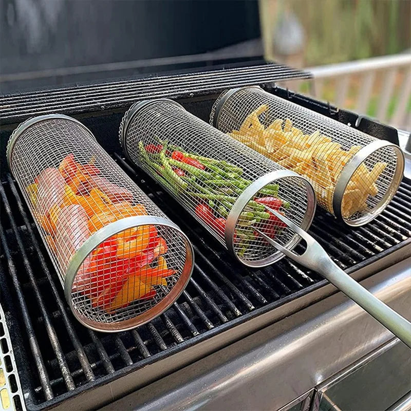 JFBL Hot 2PCS Stainless Barbecue Basket Cooking Grill Grate Outdoor BBQ Campfire Grid Family Travel Camping Picnic Cookware