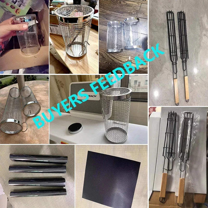 Grill Tools Non-Stick BBQ Mat, Mesh Grilling Bag, 24*14cm Long Handle, Barbecue Rack, Rolling Basket, Hot Sale, 40*33cm