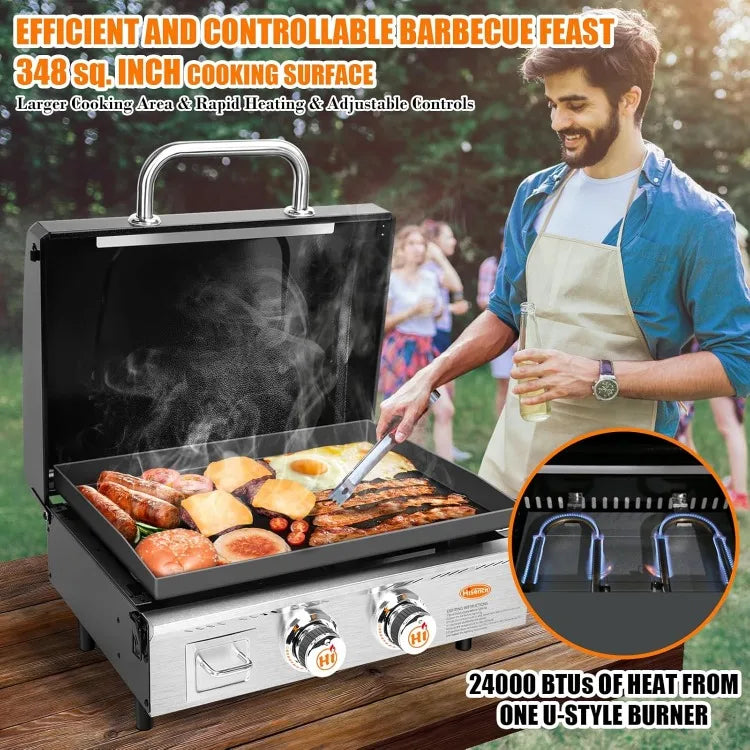 Portable Flat Top Grill Propane Gas Grill for Outdoor, Camping, Tabletop, Kitchen, Tailgating, RV - 348 sq. in. Heavy Duty