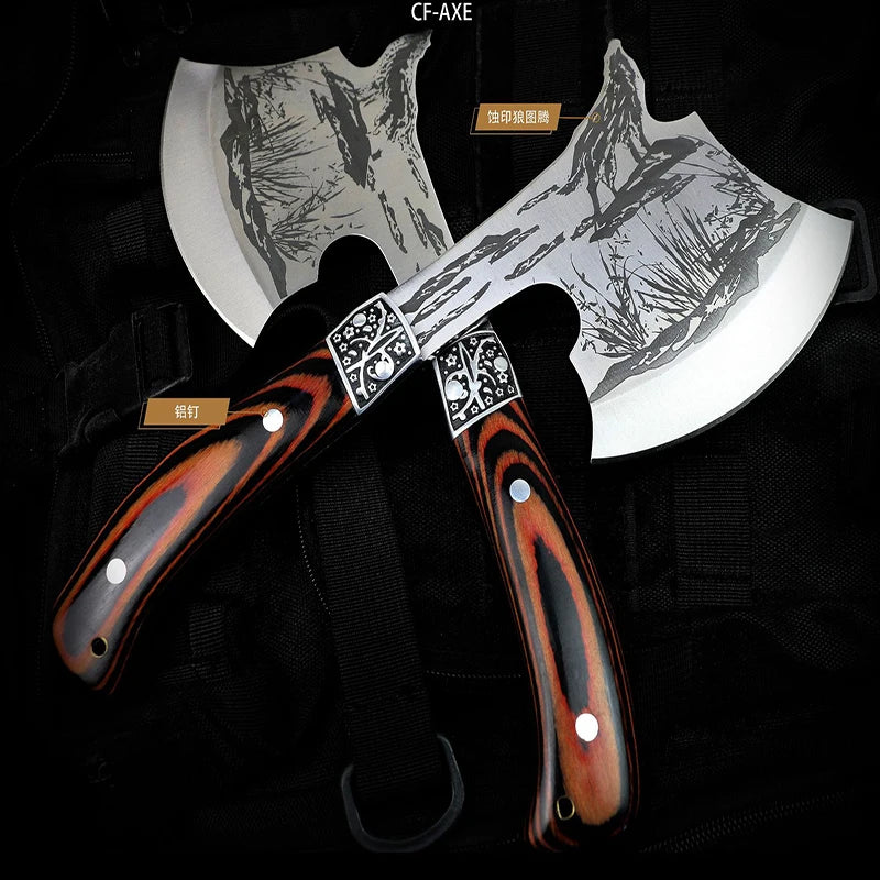 Outdoor camping axe, colored wood axe, mountain axe, stainless steel high hardness axe, fire axe, vehicle mounted axe