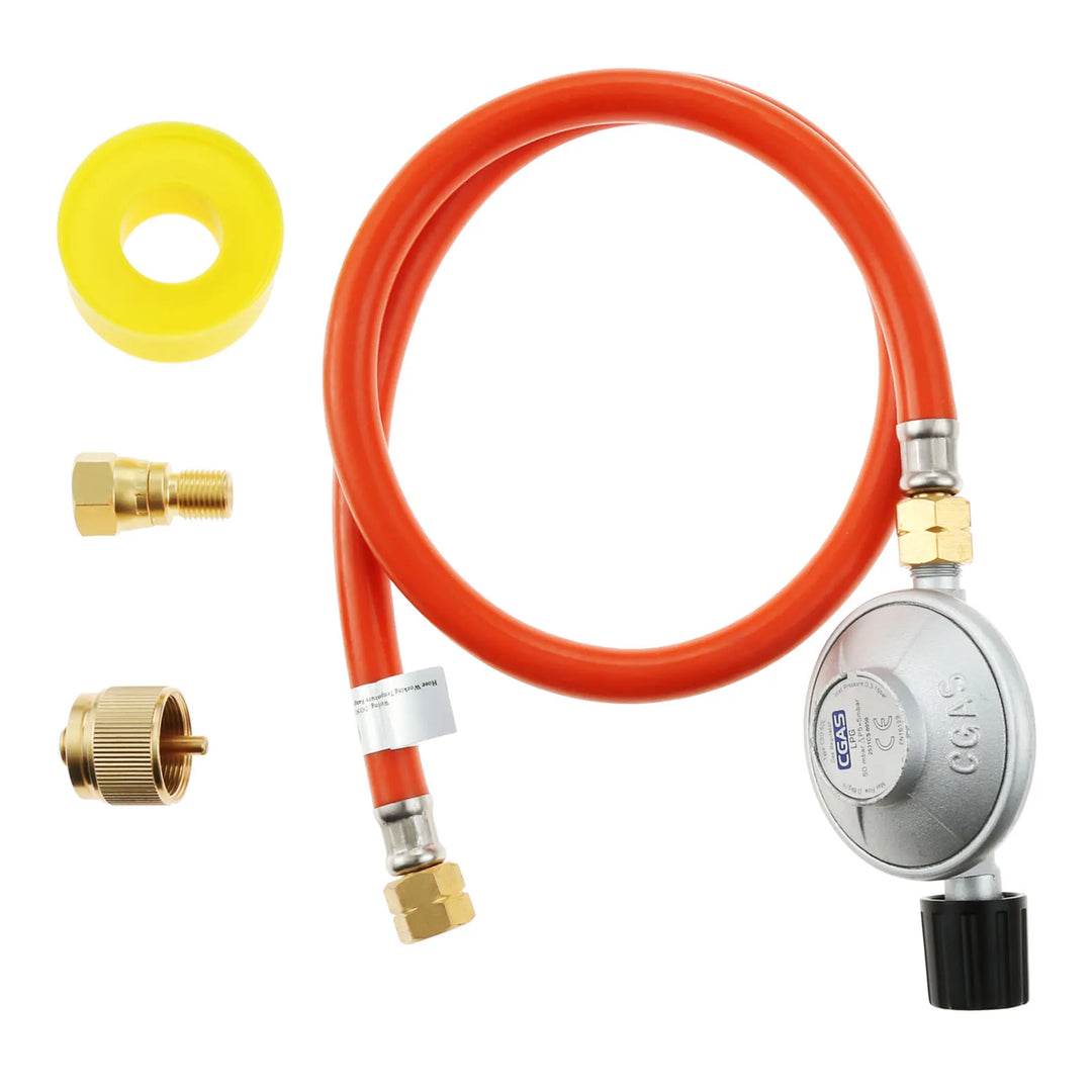 Outdoor Camping Stove and Grill Regulator with 31.5“ Hose G1/4" Left Thread Fit for 1LB Propane Bottle and Small Butane Cansiter