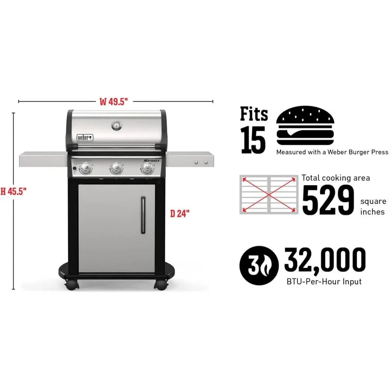 Spirit S-315 Liquid Propane Gas Grill, Stainless Steel   rattan  outdoor furniture  US(Origin)  muebles