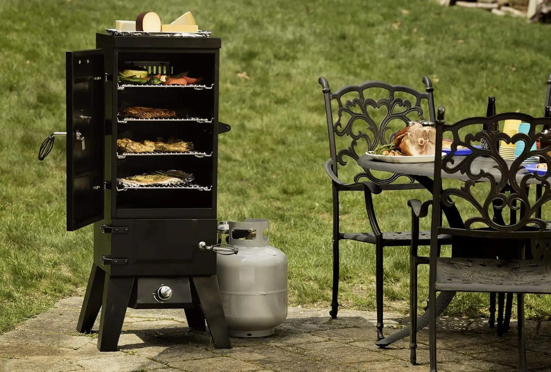 COS-244 Vertical Propane Smoker with Temperature & Smoke Control, Four Removable Shelves 36", Black
