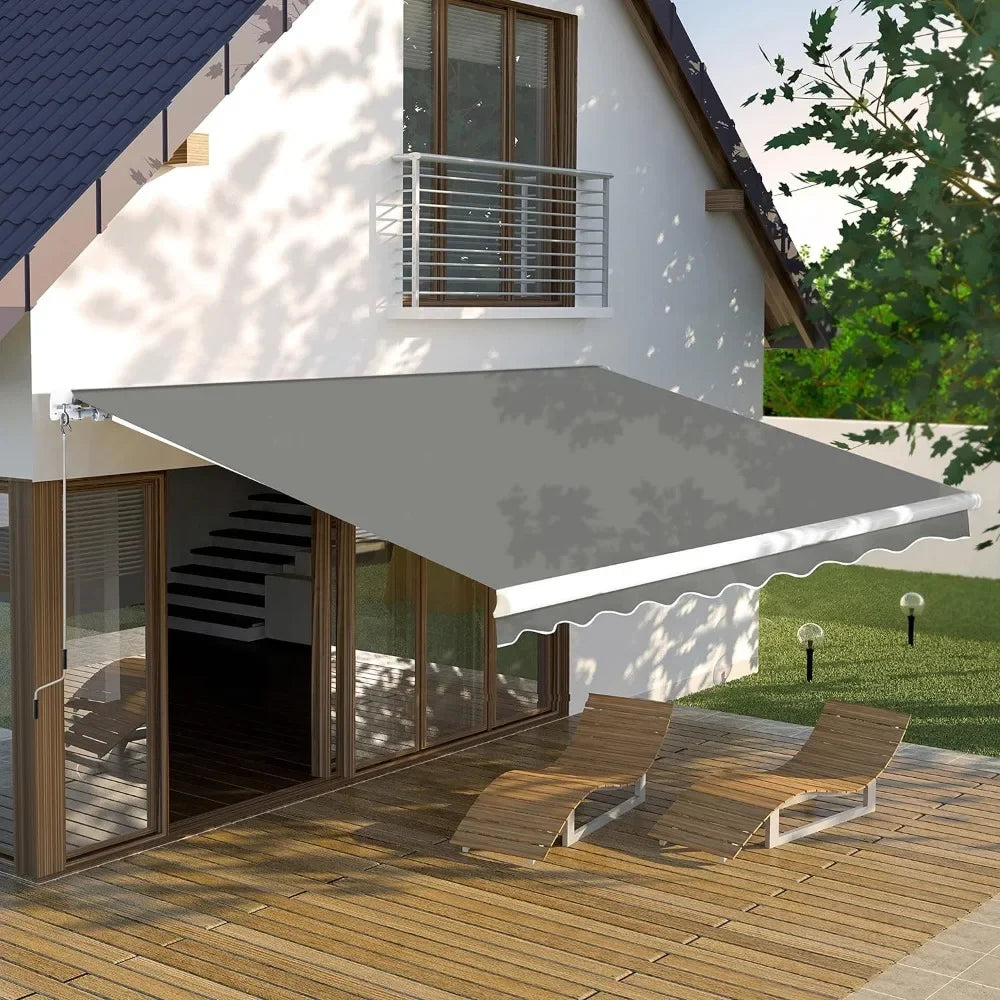12'x10' Retractable Awning Shade Sun Cover, Outdoor Shelter for Deck with Manual Crank, 120in Projection, Awnings