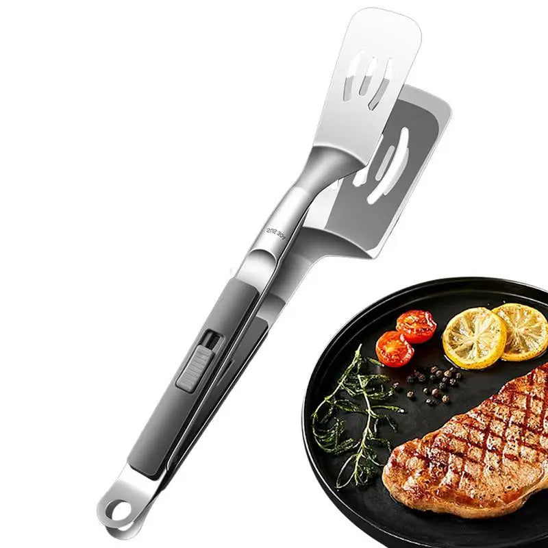 Grilling Tongs Stainless Steel Hollowed-out Tongs With Locking Cooking Utensils For Bread Dessert Salad Steak Fried Fish Grilled
