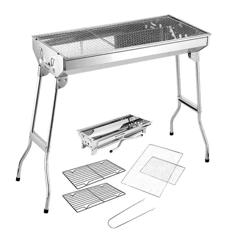 Folding Portable Barbecue Charcoal Grill Stainless Steel Large BBQ Grill Tool For Outdoor Cooking Camping Picnics Beach