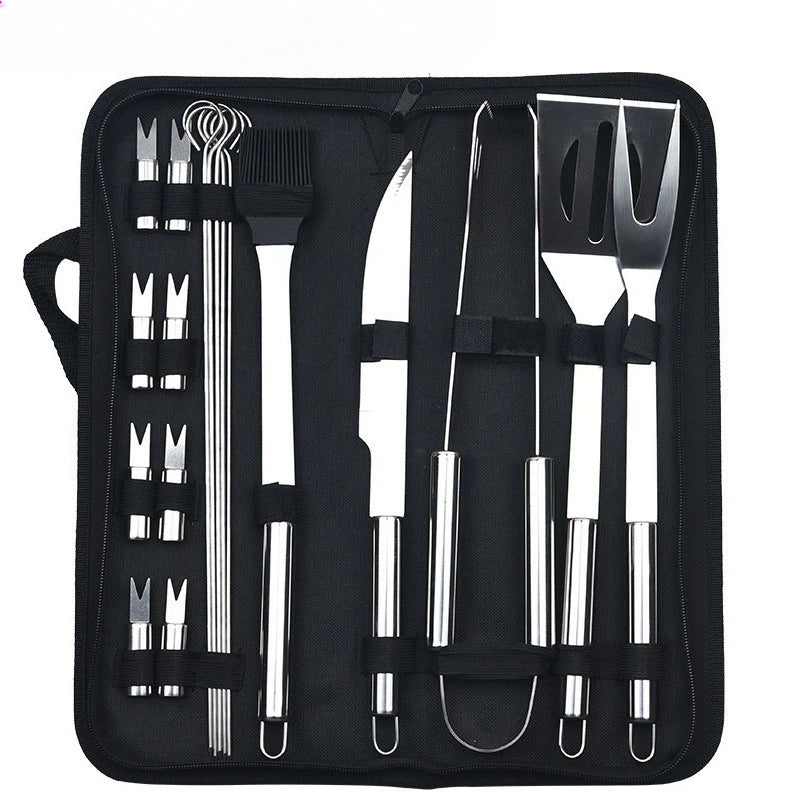 20Pcs/set BBQ Grill Tools Set Stainless Steel Heavy Duty Grilling Accessories Kit Grill Utensils Set with Canvas Bag