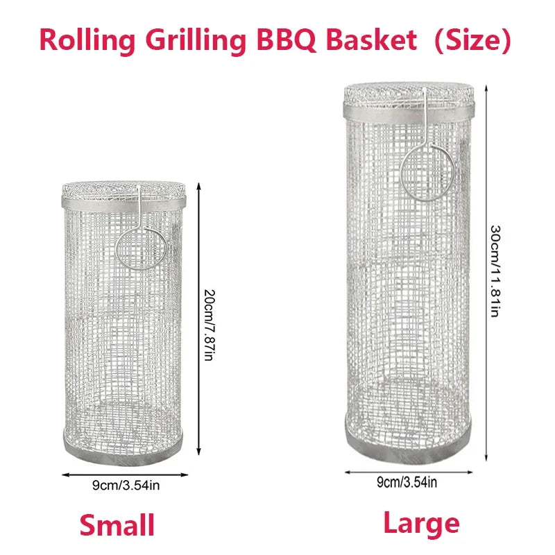Grill Tools Non-Stick BBQ Mat, Mesh Grilling Bag, 24*14cm Long Handle, Barbecue Rack, Rolling Basket, Hot Sale, 40*33cm