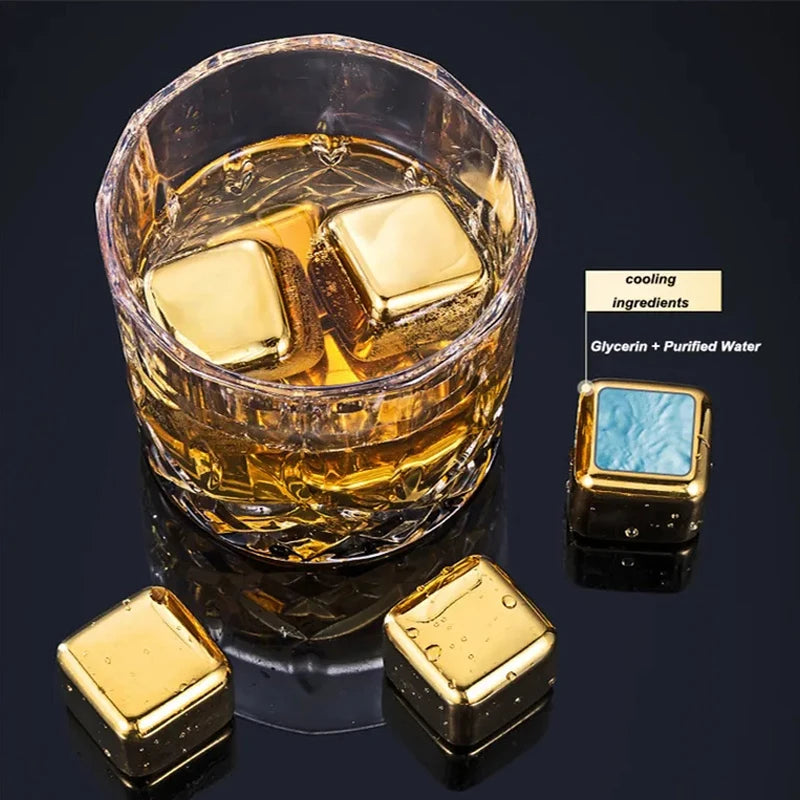 Reusable Stainless Steel Ice Cubes Quick-frozen Gold Metal Ice Pellets Cooling Stones Beer Cooler for Whisky Wine Drink Bar Tool