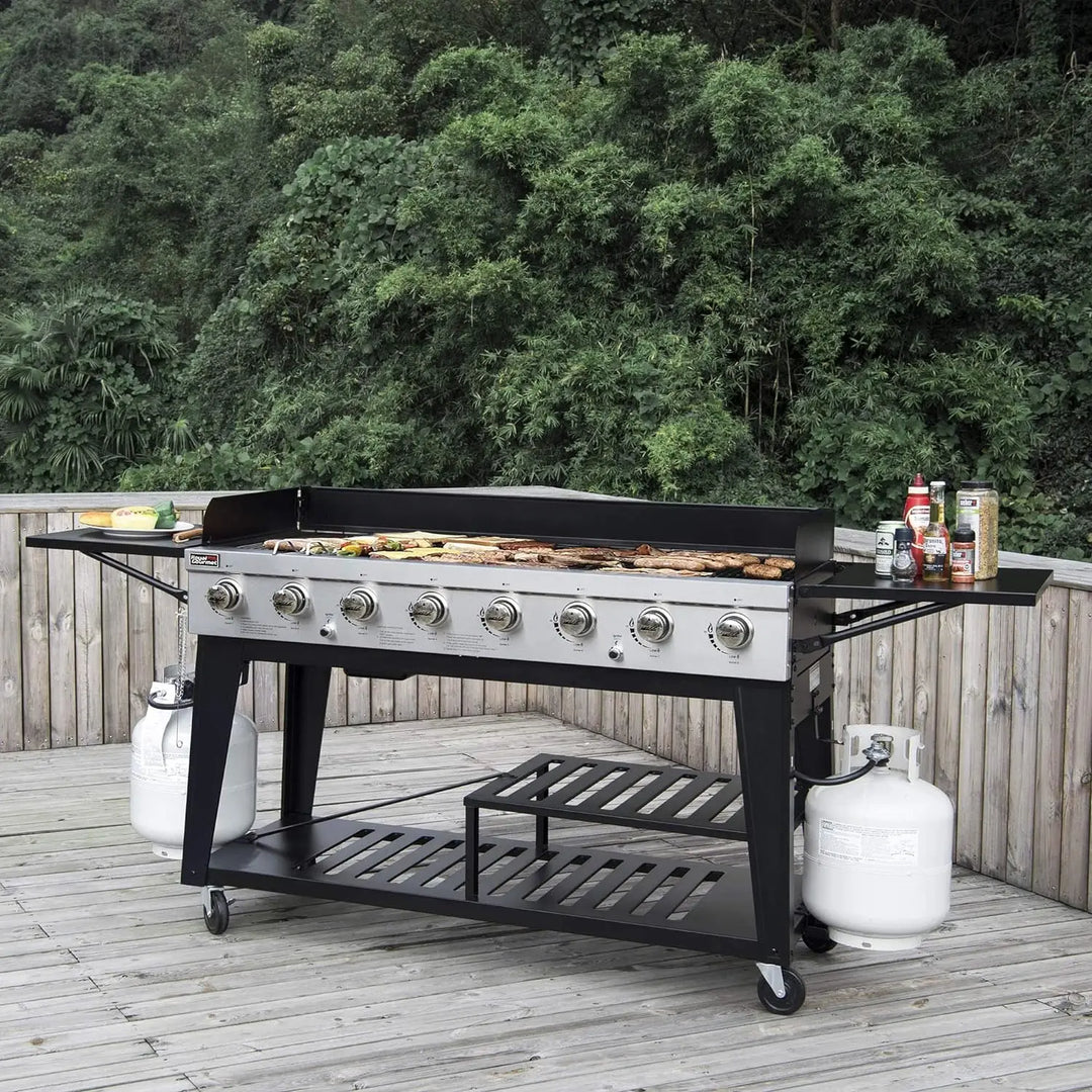 8-Burner Gas Grill, 104,000 BTU Liquid Propane Grill, Independently Controlled Dual Systems, Outdoor Party or Back
