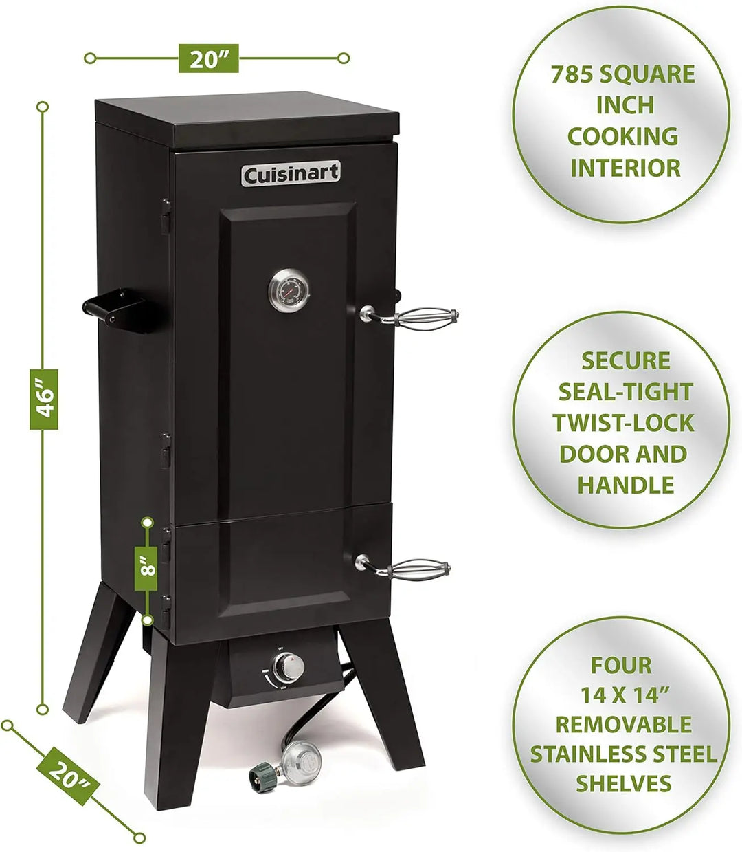 COS-244 Vertical Propane Smoker with Temperature & Smoke Control, Four Removable Shelves 36", Black