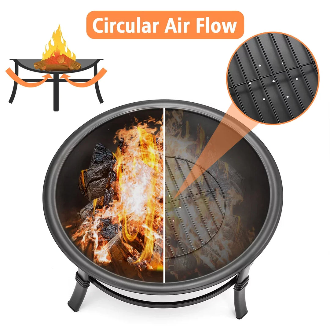 Metal Outdoor Fire Pit Wood Burning Round Backyard Patio Stove Firepit W/ Cover