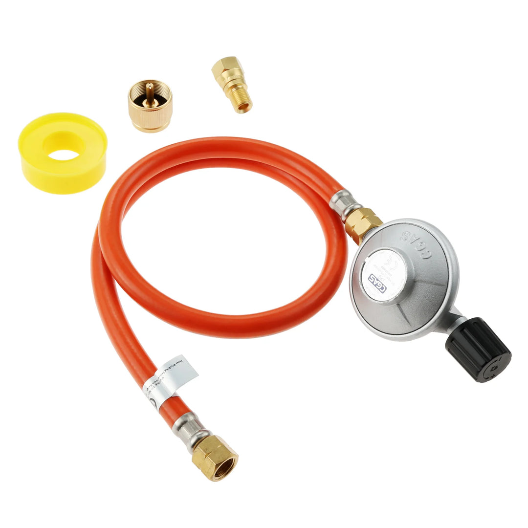 Outdoor Camping Stove and Grill Regulator with 31.5“ Hose G1/4" Left Thread Fit for 1LB Propane Bottle and Small Butane Cansiter