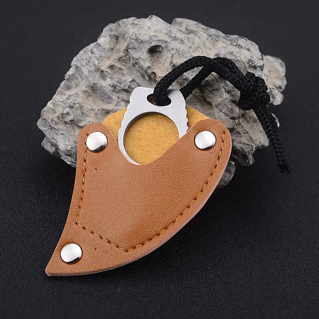 New Mini Knife with Leather Sheath Handmade Ring Self-defense Pendant Outdoor Camping Handy Multiuse Knife Outdoor Survival Tool