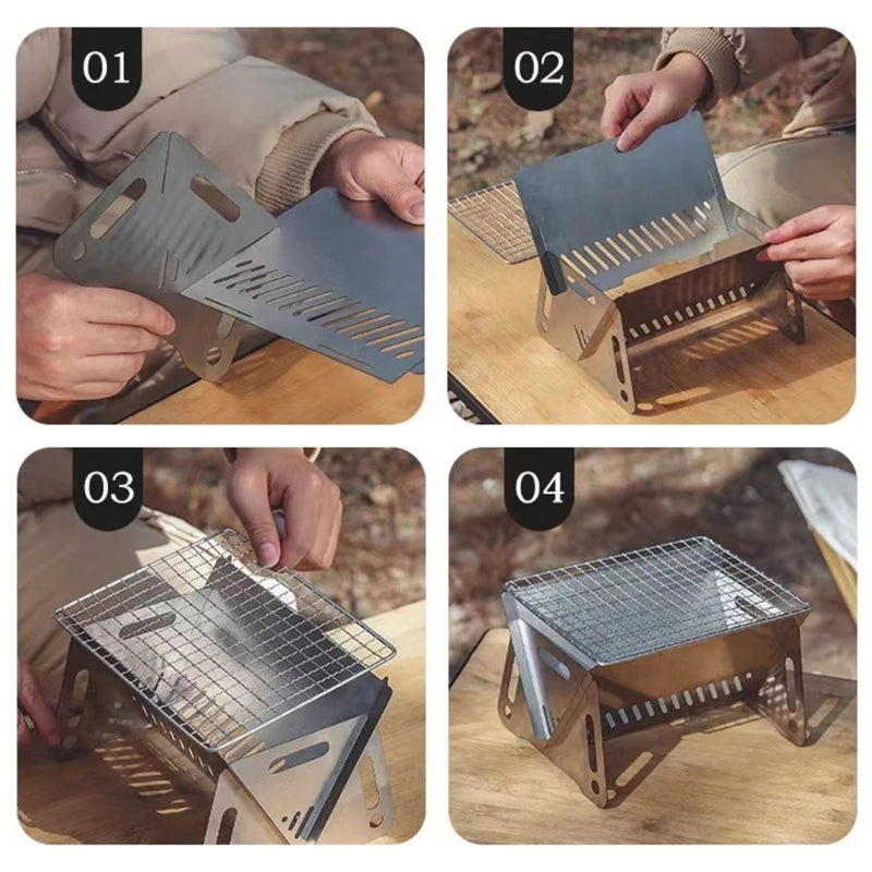 Burning Camp Stove BBQ Cooker/Portable Folding Backpacking Stove with Grill-Grid Stove for Outdoor