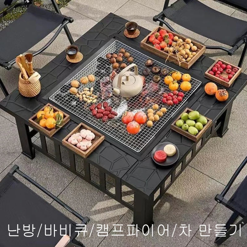 Outdoor Stove Bonfire Charcoal Barbecue Stove Heater Burner Brazier Bonfire Multifunctional Stove Table Camping Grill Tools