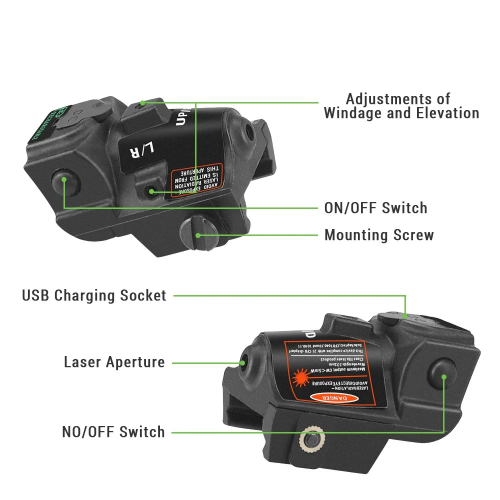 Rechargeable Glock 17 18c 19 21 Taurus G2C G3C CZ 75 Green Laser Sight Fit For Pistol With Picatinny Rail  Aiming Lazer Pointer