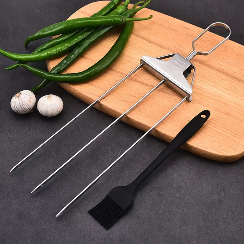 Stainless Steel Barbecue Skewer 3 Way Grill Skewers Skewers Barbecue Reusable Grill BBQ Utensil Outdoor Camping Picnic  Accessor