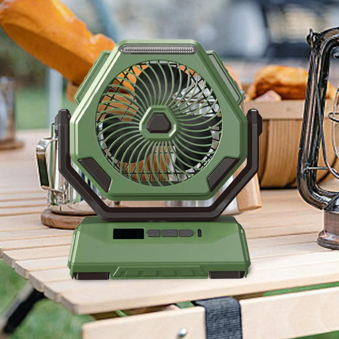 Battery Operated Fan, Portable Rechargeable Desk/Camping Fan with LED Light and Hook, Outdoor Fan for Tent Car Trip