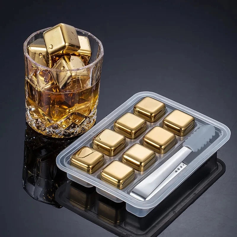 Reusable Stainless Steel Ice Cubes Quick-frozen Gold Metal Ice Pellets Cooling Stones Beer Cooler for Whisky Wine Drink Bar Tool
