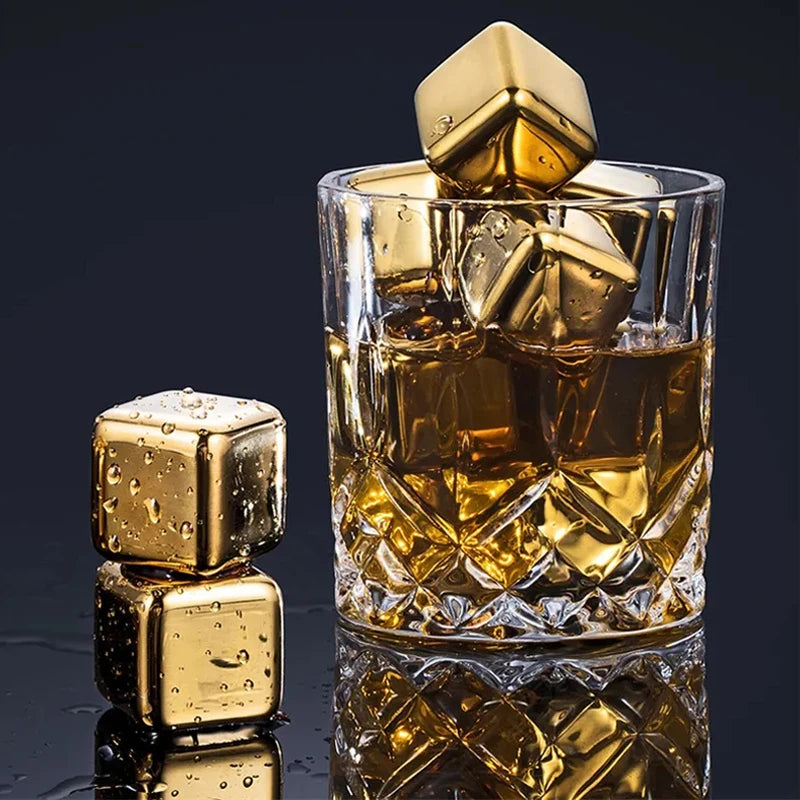 Reusable Stainless Steel Ice Cubes Quick-frozen Gold Metal Ice Pellets Cooling Stones Beer Cooler for Whisky Wine Drink Bar Tool