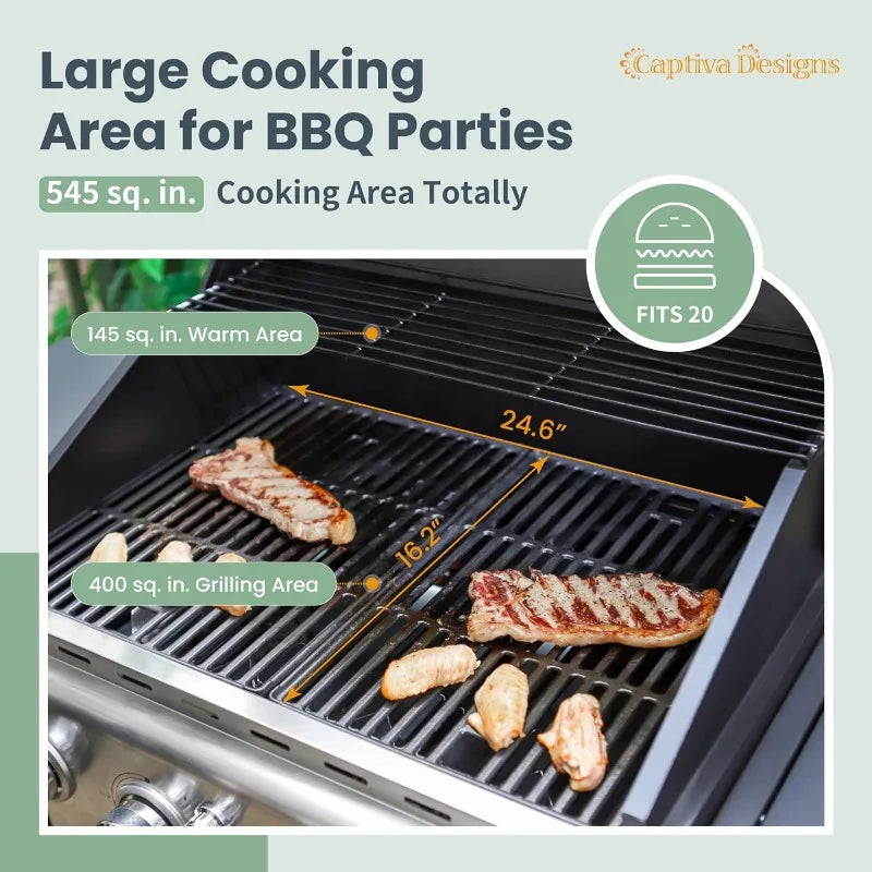 4-Burner Propane Gas BBQ Grill with Side Burner & Porcelain-Enameled Cast Iron Grates, 42,000 BTU Output Stainless Steel Grill