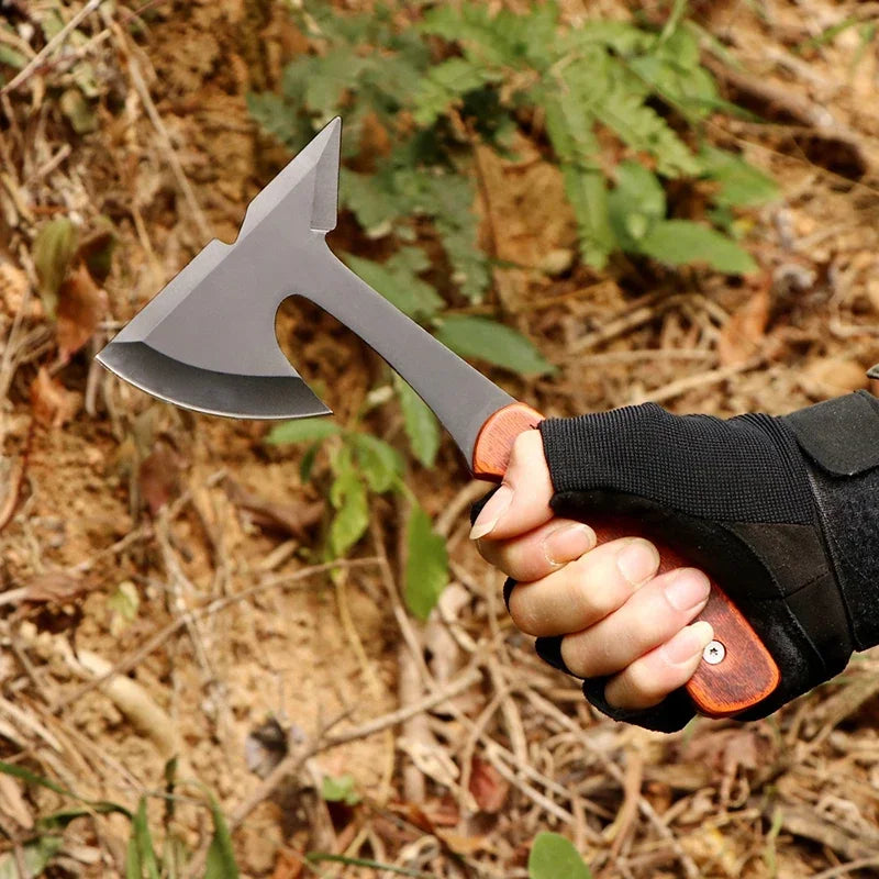 New multifunctional axe with wooden handle for chopping firewood, multi-purpose hand axe for outdoor camping and survival